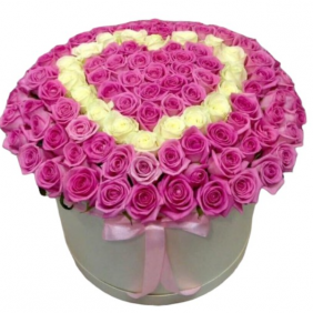  Kemer Flowers 101 Pink White Roses in Box