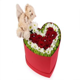  Kemer Florist Chrysanthemums and Roses in a Heart Box