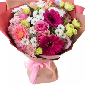 Kemer Florist Pink Rose Chrysanthemum Gerbera Lisianthus Bouquet