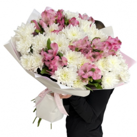  Kemer Flowers Order White Chrysanthemum and Astomeria Bouquet