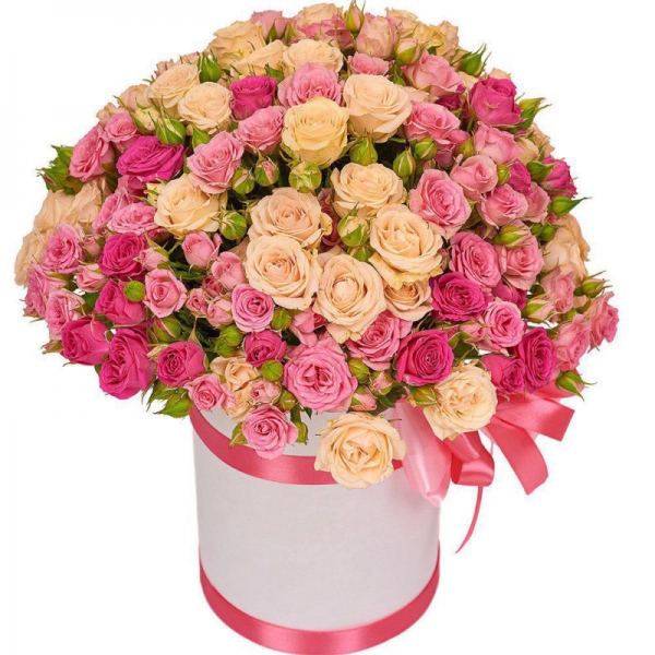  Kemer Flowers Delivery Pink and White Mini Roses in White Box