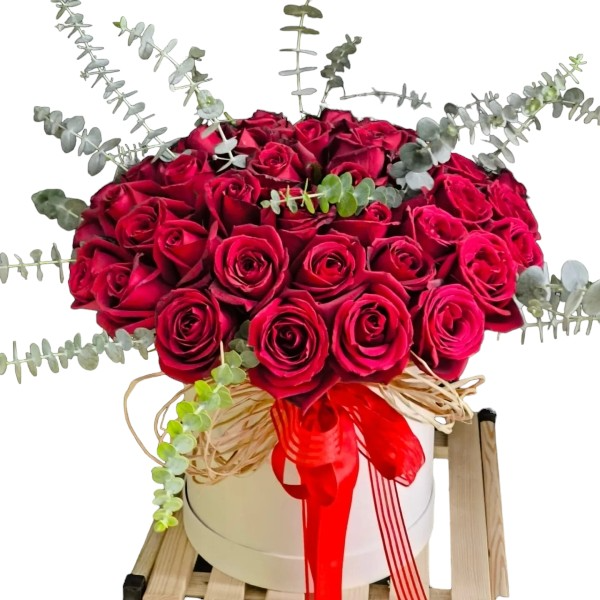  Kemer Flowers Delivery 51 rote Rosen in weißer Box