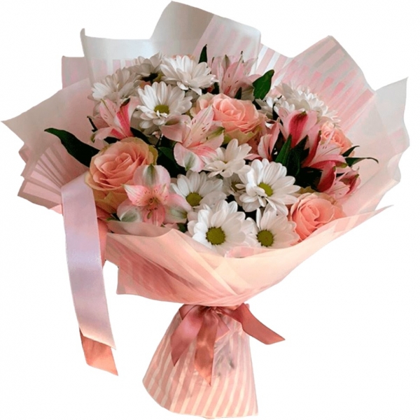  Kemer Flowers Order Pink Rose Astomeria Daisy Elegant Bouquet